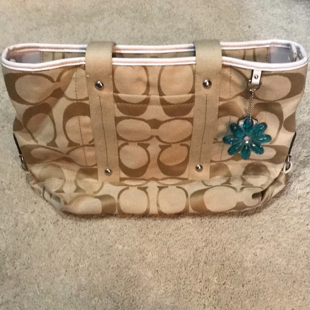 Coach Canvas Logo Bucket/Zip Tote Purse